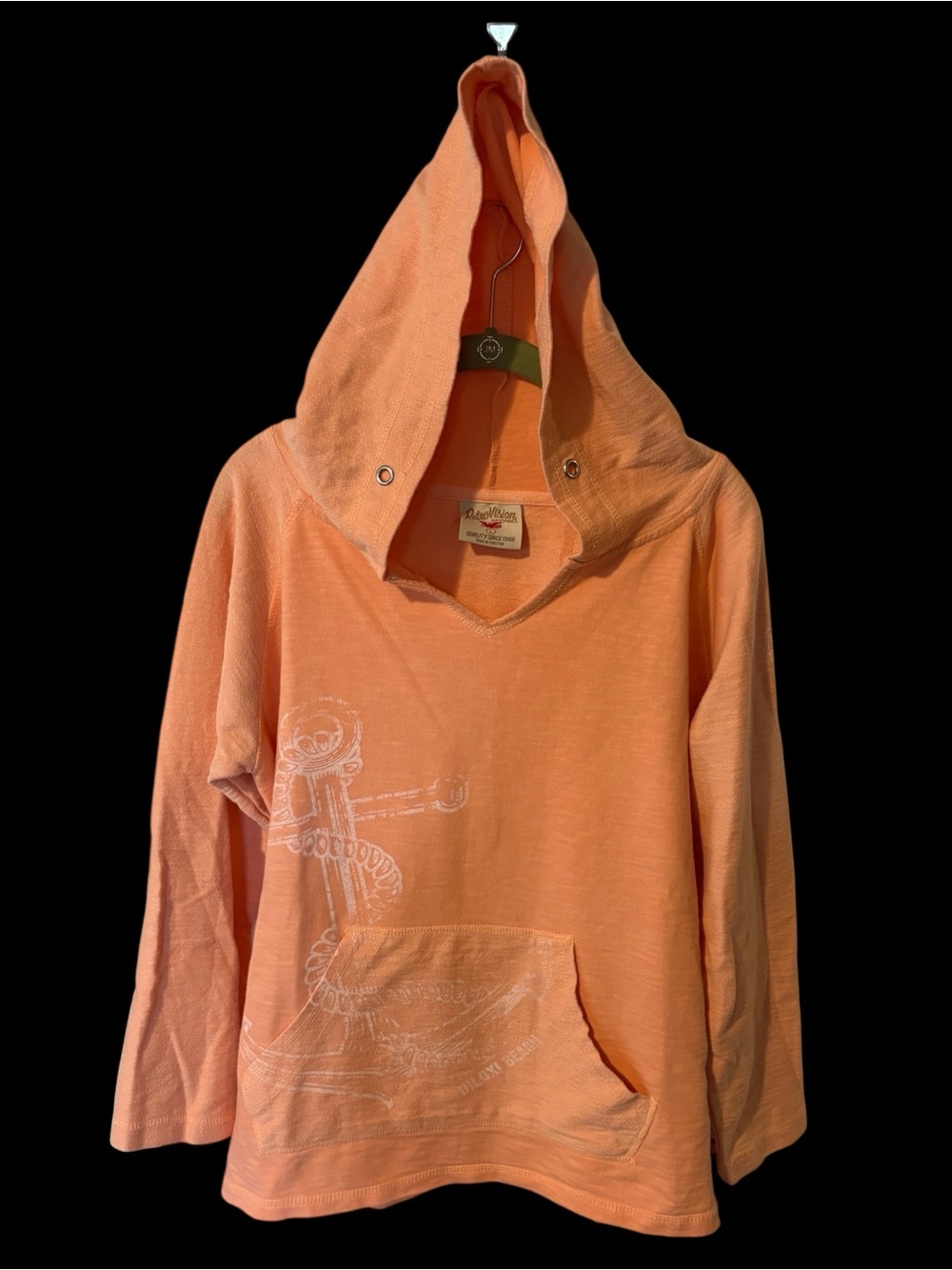 RetroVision Peach Hooded Lightweight Sweatshirt with White Graphic